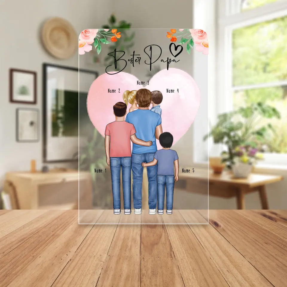 Personalisierte Acrylglasplatte - Papa/Vater + 1-4 Kinder