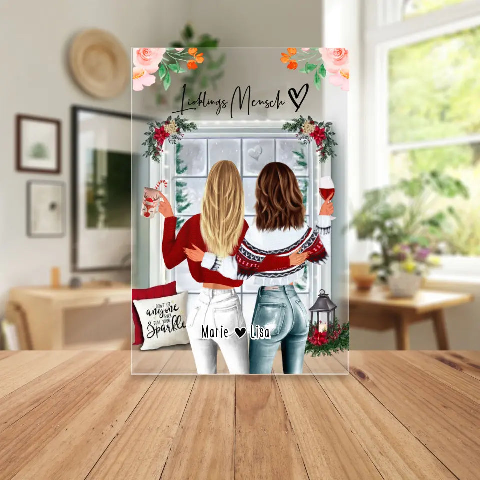 Personalisierte Acrylglasplatte -  Beste Freundin (2 Freundinnen) - Weihnachts-Acrylglasplatte