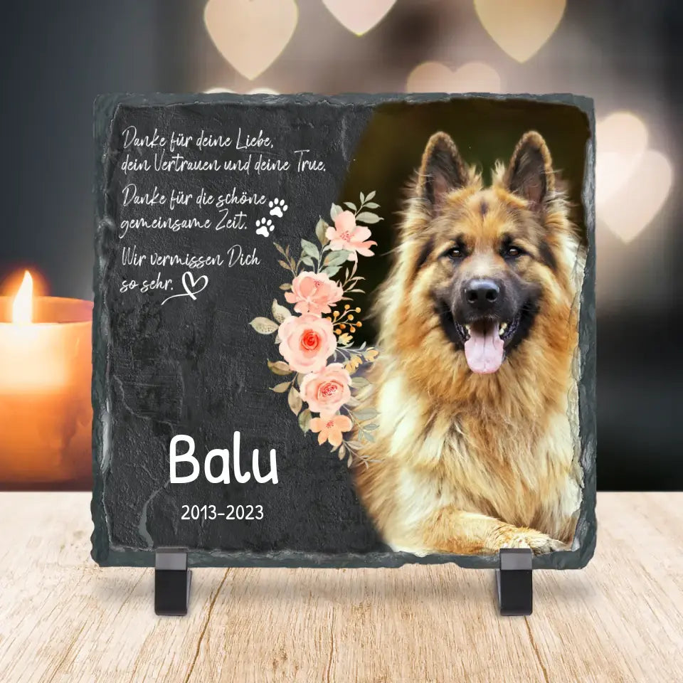 Personalisiertes Trauerschild mit Trauerspruch für Hund - Danke für deine Liebe