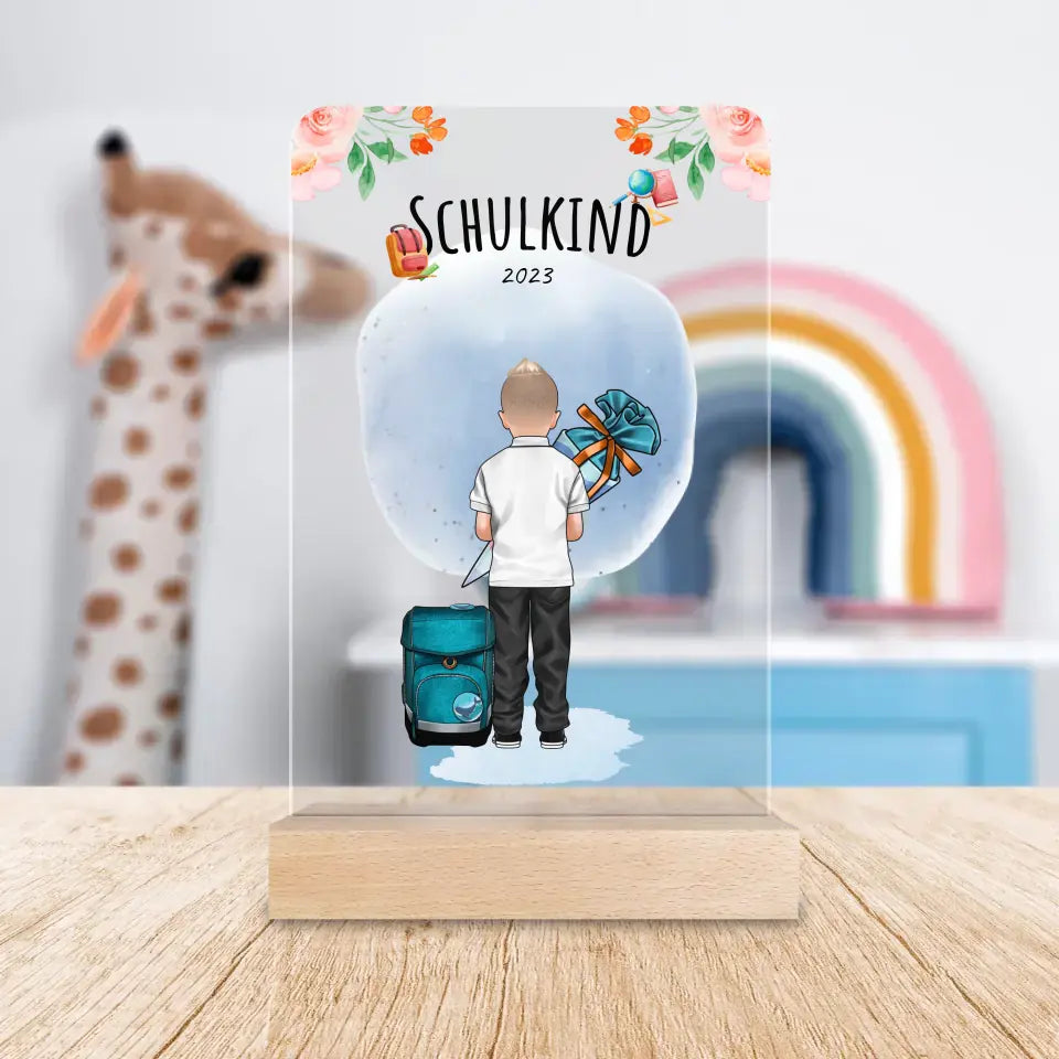 Personalisierte Acrylglasplatte - Geschenk zur Einschulung (1 Junge)