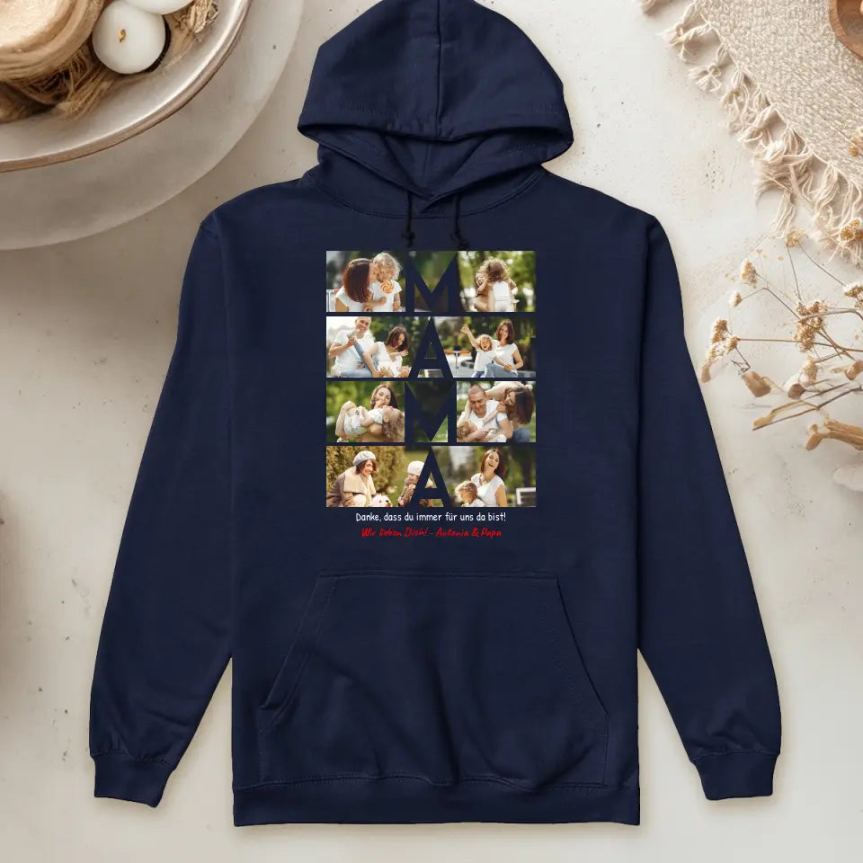 Personalisierter Hoodie - MAMA Schriftzug und Collage mit 8 Bildern