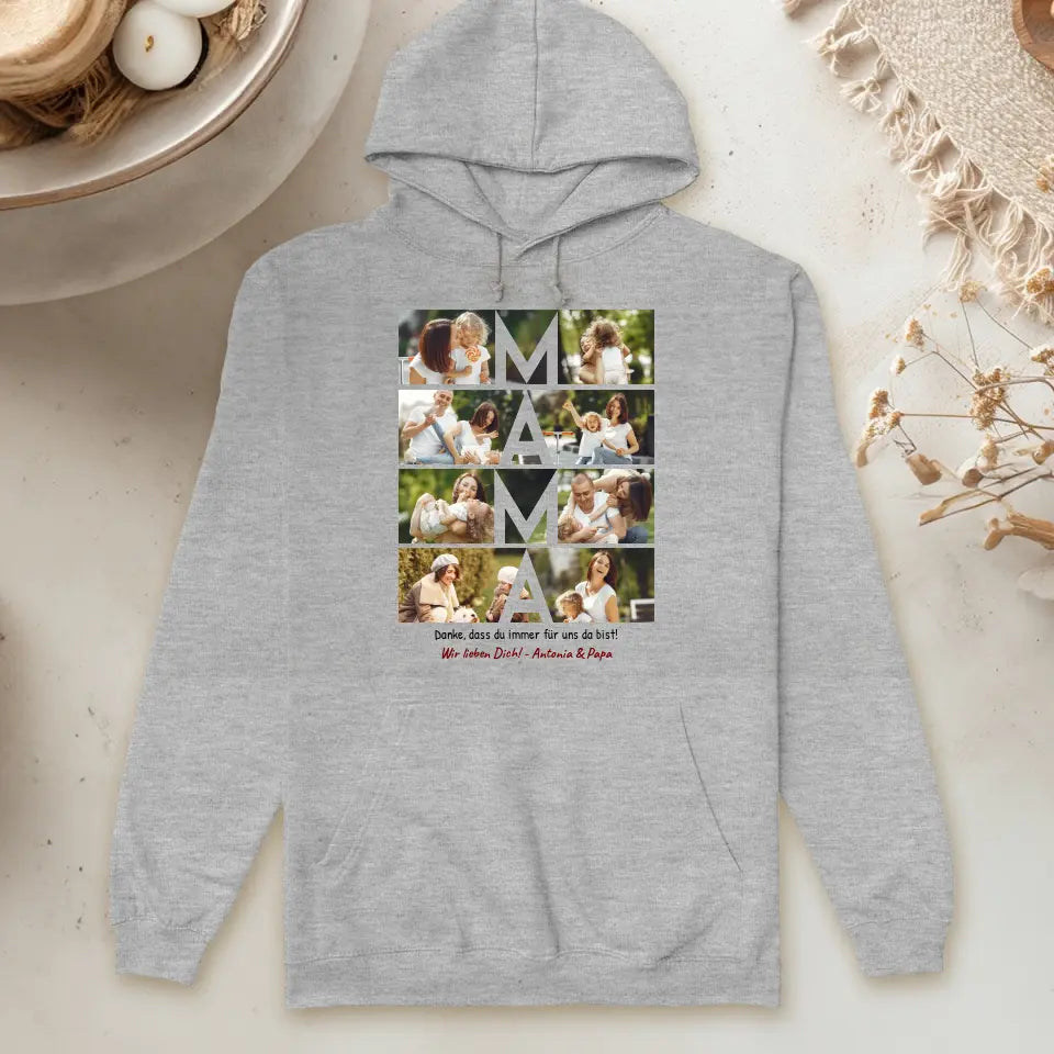 Personalisierter Hoodie - MAMA Schriftzug und Collage mit 8 Bildern