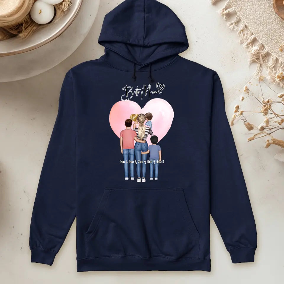 Personalisierter Hoodie - Mama/Mutter + 1-4 Kinder