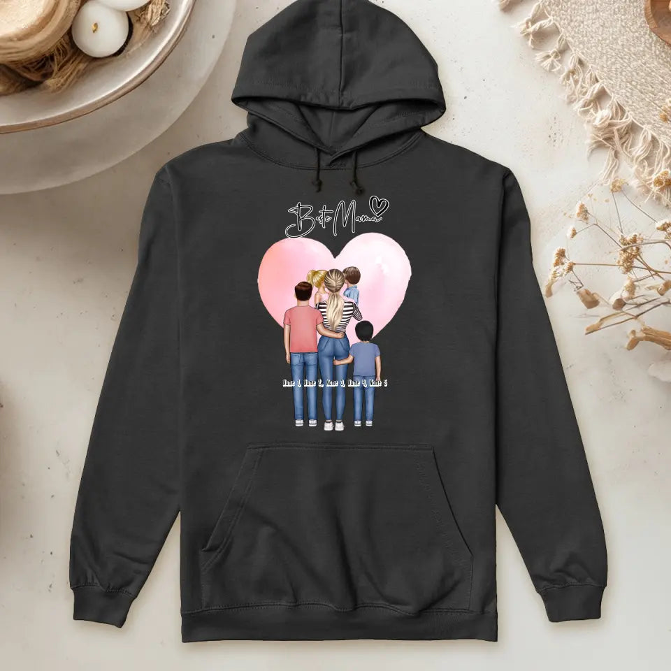 Personalisierter Hoodie - Mama/Mutter + 1-4 Kinder