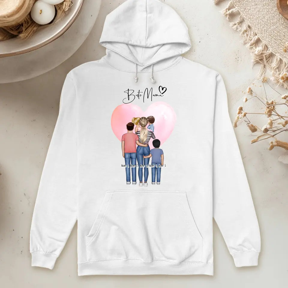 Personalisierter Hoodie - Mama/Mutter + 1-4 Kinder