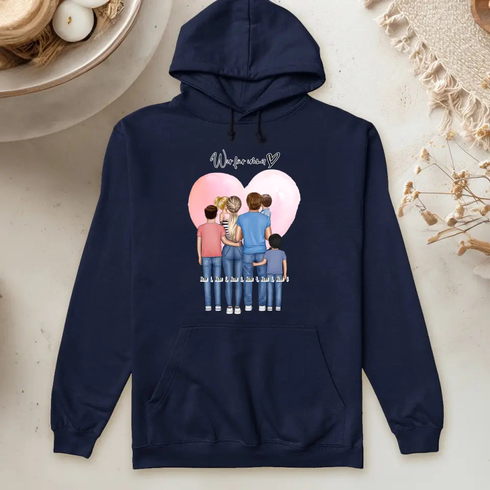 Personalisierter Hoodie - Familie + 1-4 Kinder