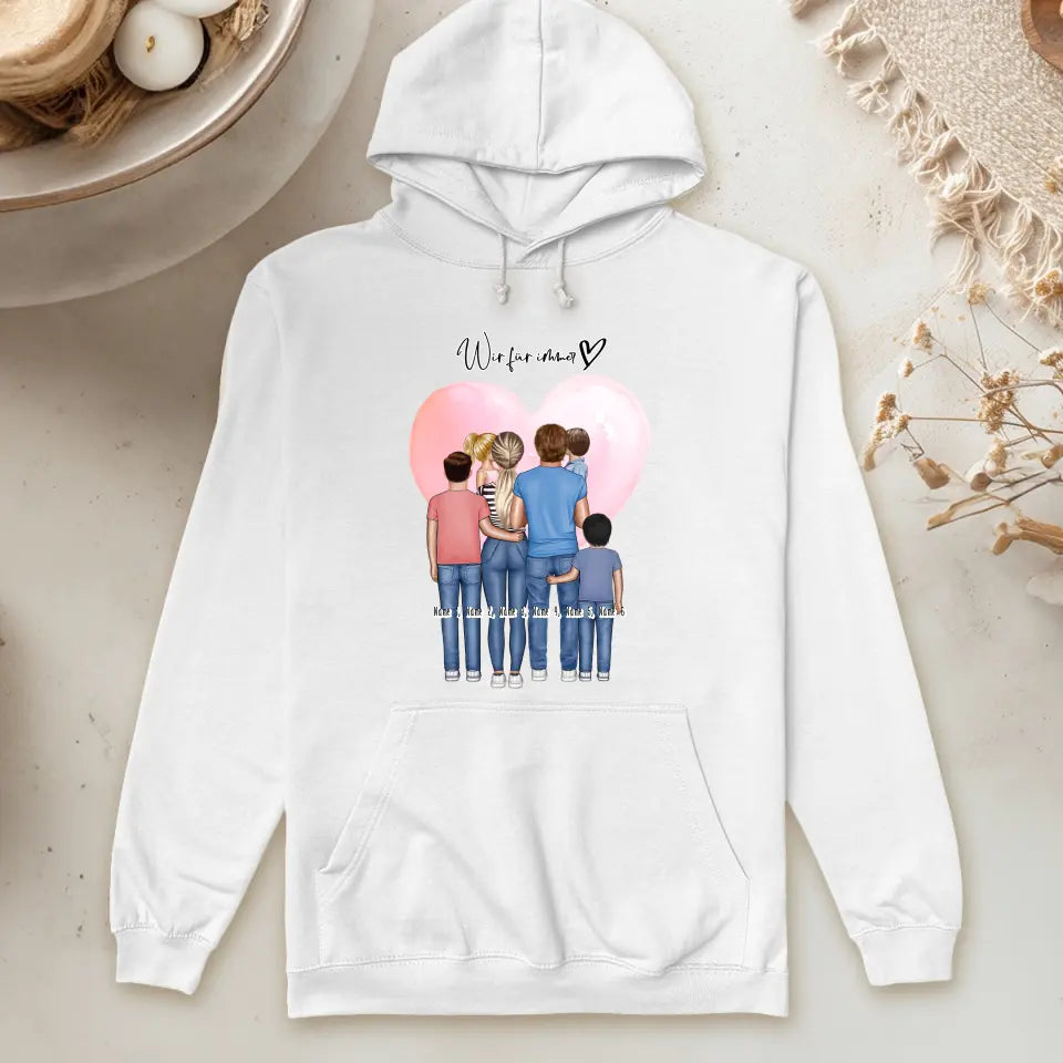 Personalisierter Hoodie - Familie + 1-4 Kinder