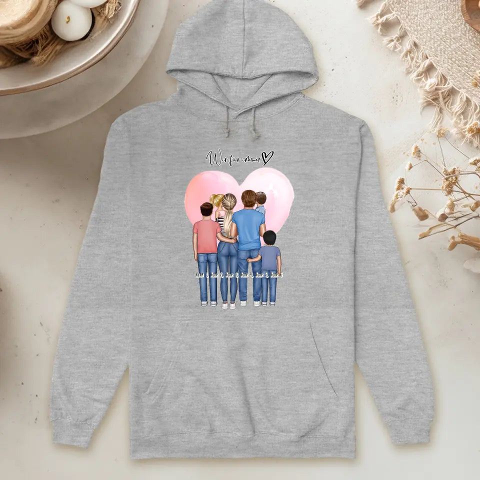 Personalisierter Hoodie - Familie + 1-4 Kinder