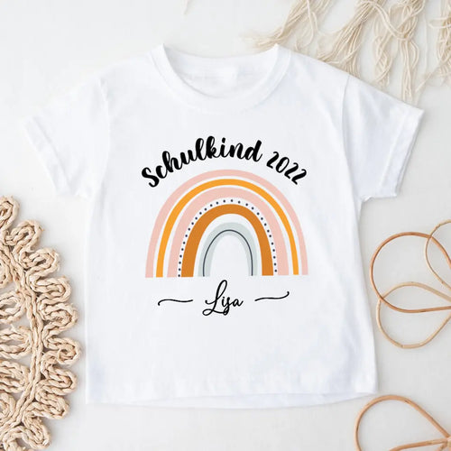 Personalisiertes Kinder T-Shirt - Schulkind mit Regenbogen