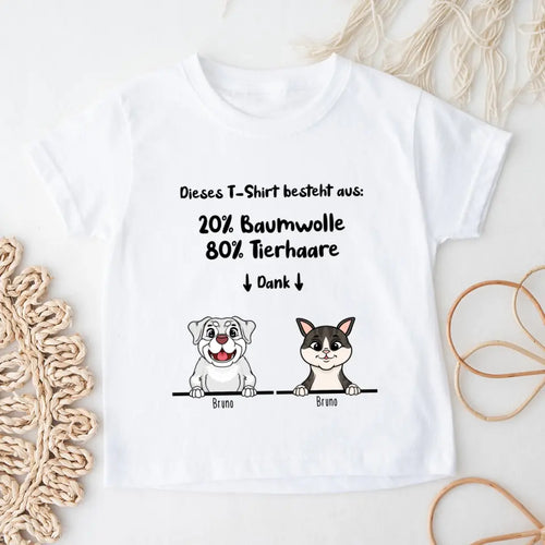 Personalisiertes Baby/Kinder T-Shirt - 20% Baumwolle - 80% Tierhaare mit 1-6 Hunden/Katzen