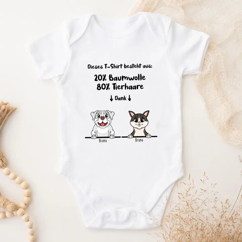 Personalisiertes Baby/Kinder T-Shirt - 20% Baumwolle - 80% Tierhaare mit 1-6 Hunden/Katzen