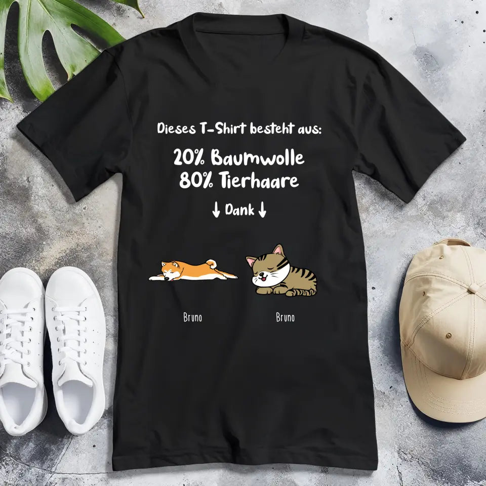 Personalisiertes T-Shirt - 20% Baumwolle - 80% Tierhaare mit 1-6 Hunden/Katzen - Lazy Pets