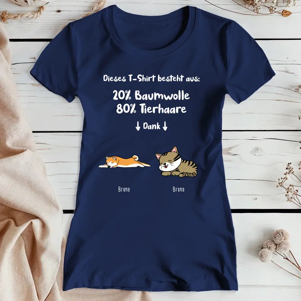 Personalisiertes T-Shirt - 20% Baumwolle - 80% Tierhaare mit 1-6 Hunden/Katzen - Lazy Pets