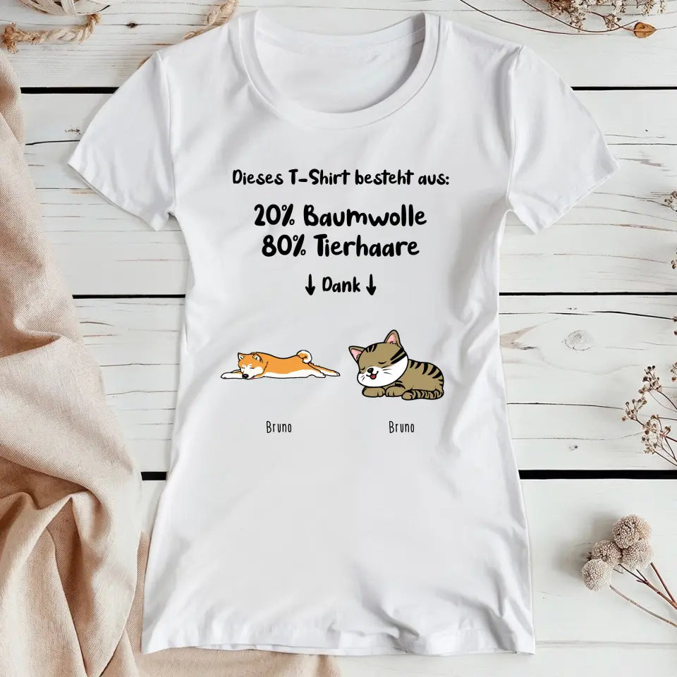 Personalisiertes T-Shirt - 20% Baumwolle - 80% Tierhaare mit 1-6 Hunden/Katzen - Lazy Pets