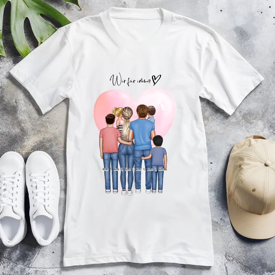 Personalisiertes T-Shirt - Familie + 1-4 Kinder