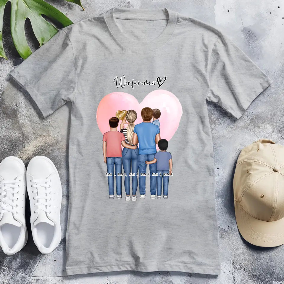 Personalisiertes T-Shirt - Familie + 1-4 Kinder