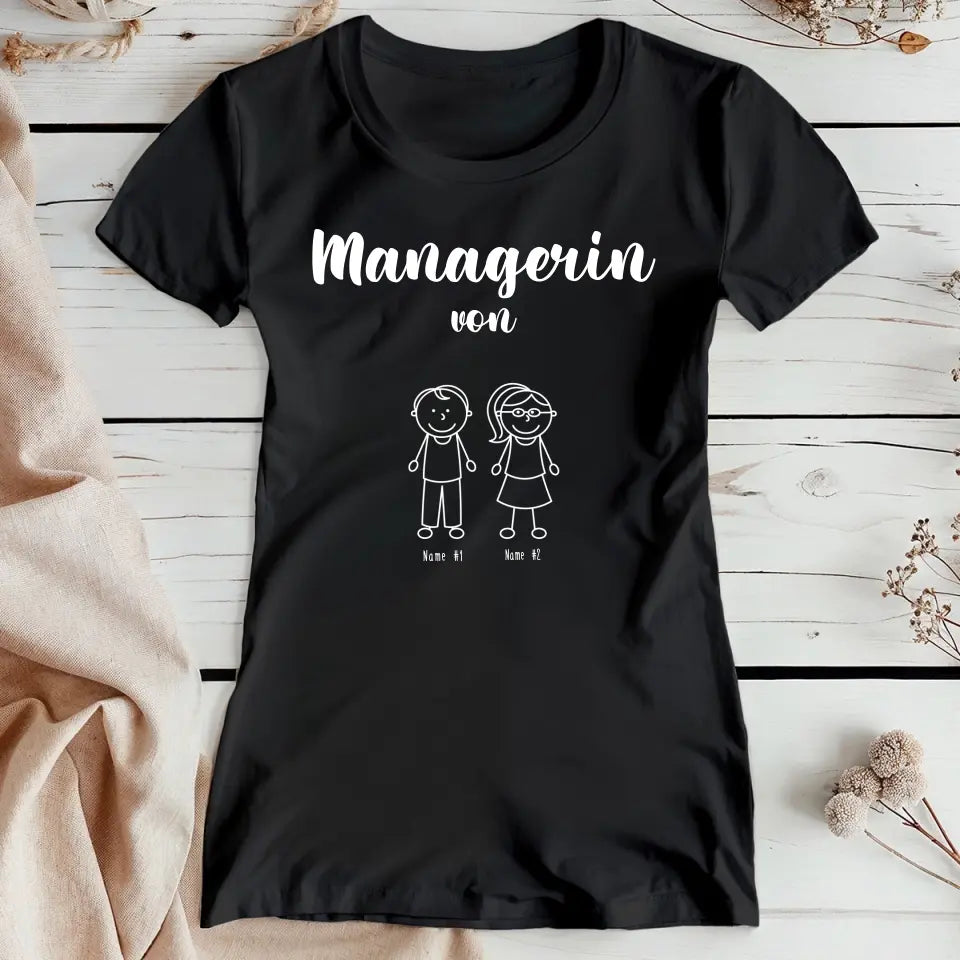 Personalisiertes T-Shirt - Managerin von 1-6 Kindern/Personen (Strichfiguren)