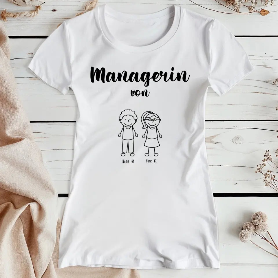 Personalisiertes T-Shirt - Managerin von 1-6 Kindern/Personen (Strichfiguren)