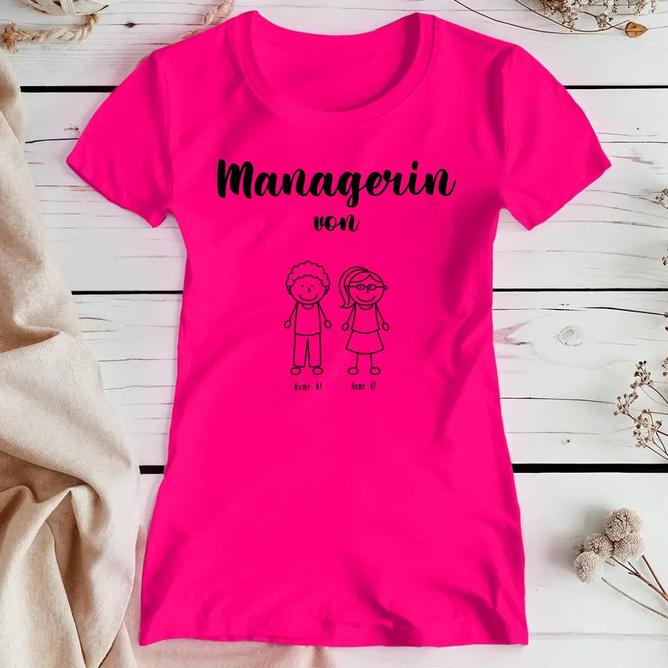 Personalisiertes T-Shirt - Managerin von 1-6 Kindern/Personen (Strichfiguren)