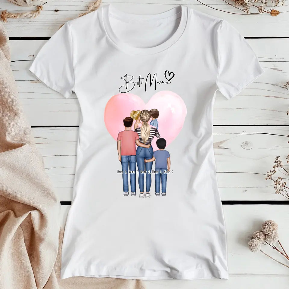 Personalisiertes T-Shirt - Mama/Mutter + 1-4 Kinder