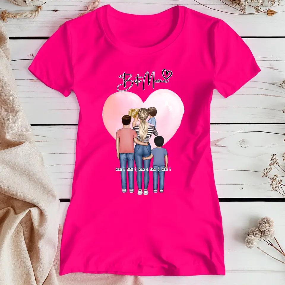 Personalisiertes T-Shirt - Mama/Mutter + 1-4 Kinder