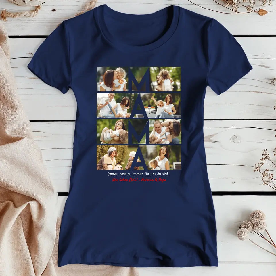 Personalisiertes T-Shirt - MAMA Schriftzug und Collage mit 8 Bildern