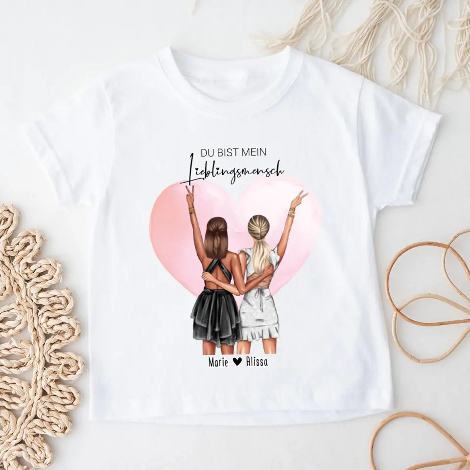 Personalisiertes Kinder T-Shirt - Beste Freundin mit Kleid (2 Freundinnen)