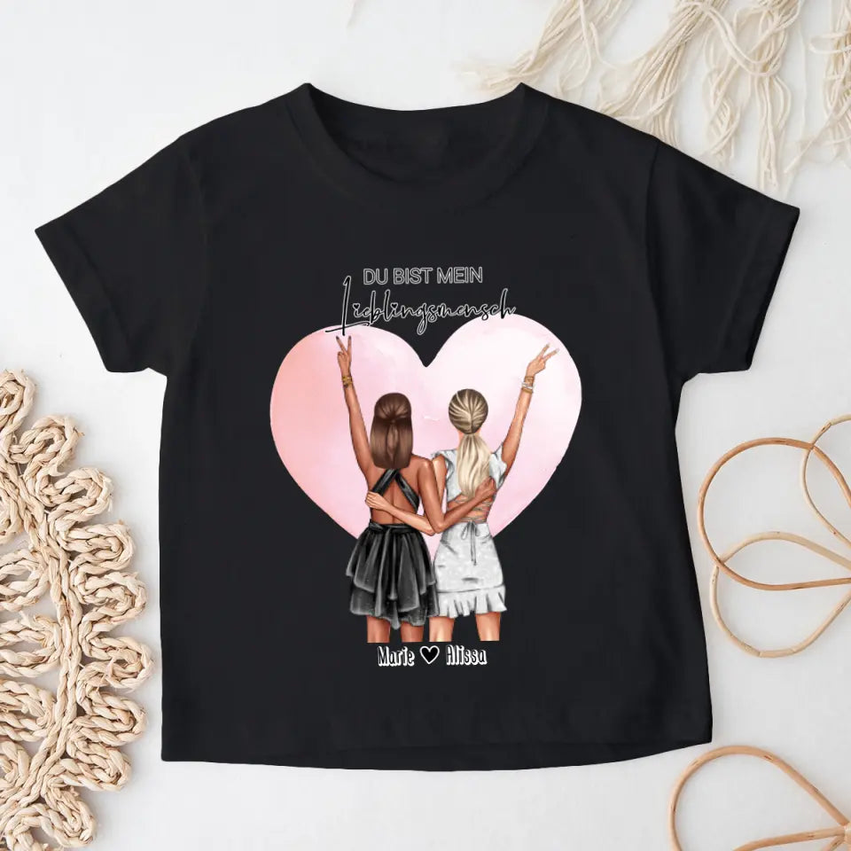 Personalisiertes Kinder T-Shirt - Beste Freundin mit Kleid (2 Freundinnen)