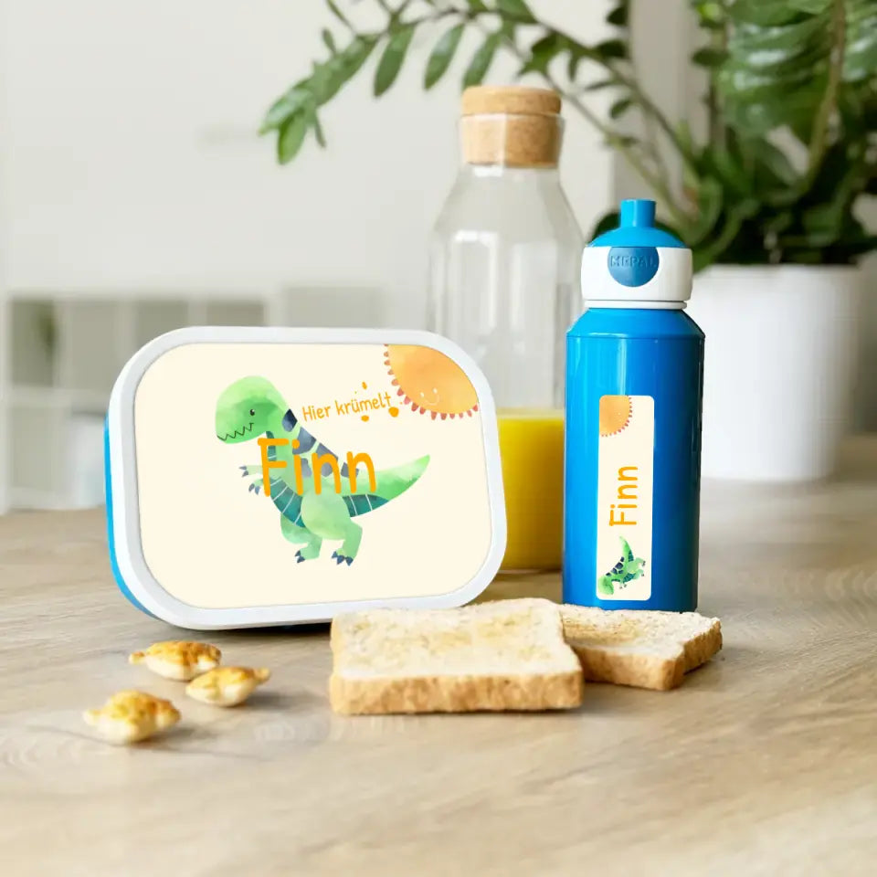 Personalisierte Mepal Campus Bento Brotdose/Trinkflasche im Dino Design mit Namen