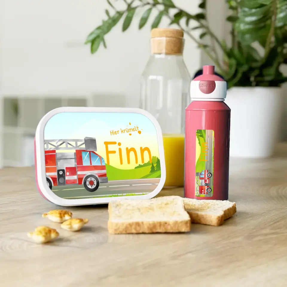 Personalisierte Mepal Campus Bento Brotdose/Trinkflasche im Feuerwehr Design mit Namen