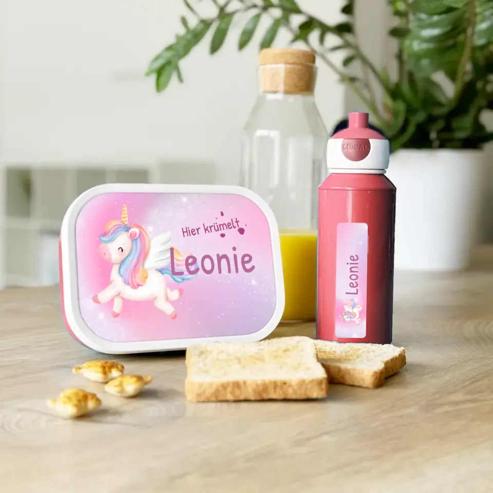 Personalisierte Mepal Campus Bento Brotdose/Trinkflasche im Einhorn Design mit Namen