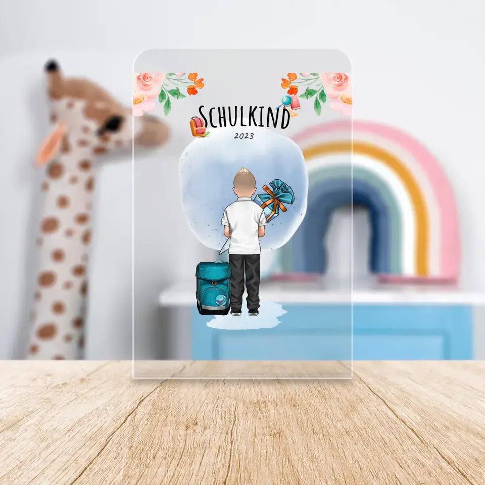 Personalisierte Acrylglasplatte - Geschenk zur Einschulung (1 Junge)