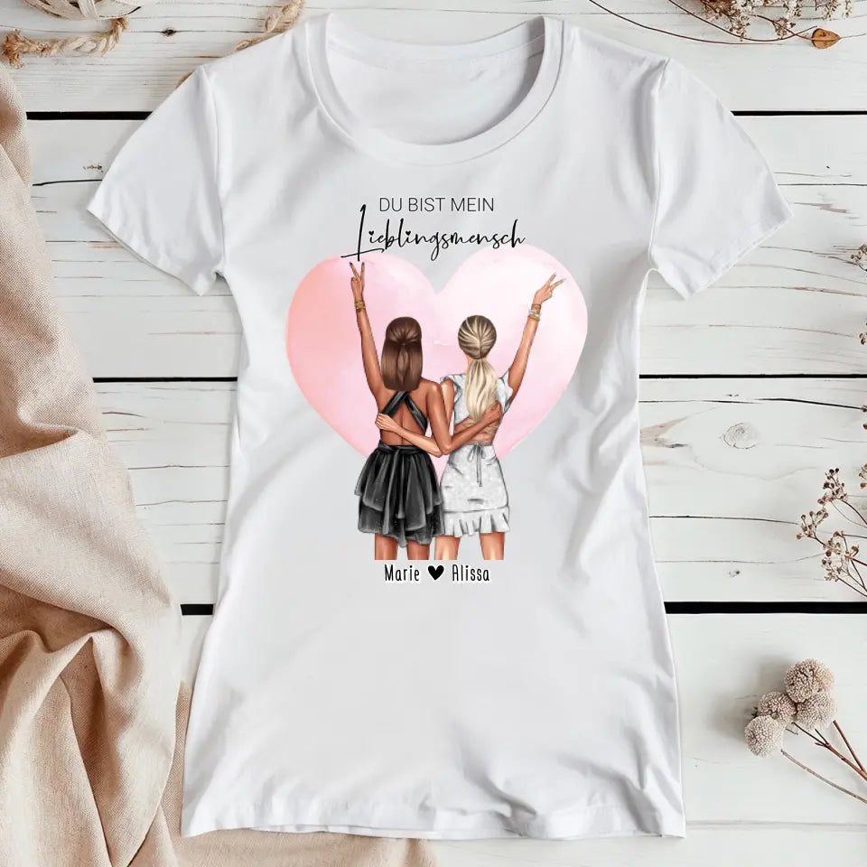 Personalisiertes T-Shirt - Beste Freundin mit Kleid (2 Freundinnen)