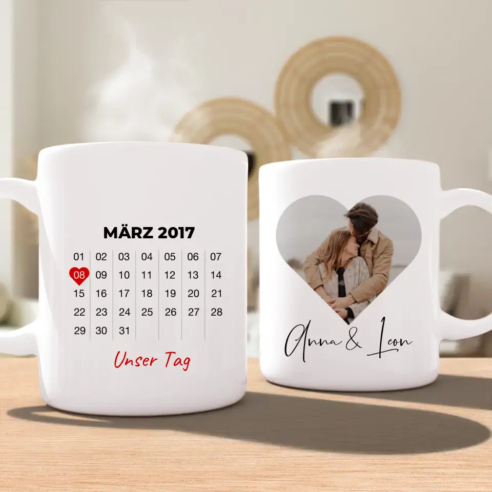 Personalisierte Tasse mit Jahrestag und Bild - Jahrestag Geschenk für Paare