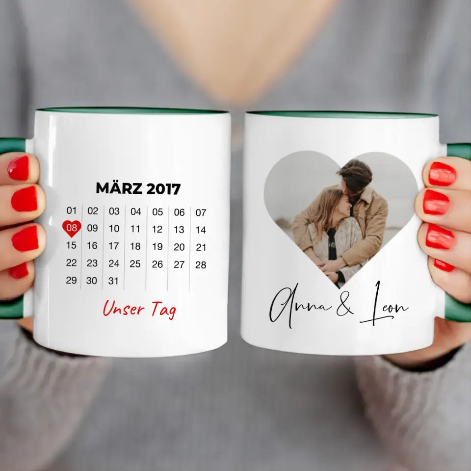 Personalisierte Tasse mit Jahrestag und Bild - Jahrestag Geschenk für Paare