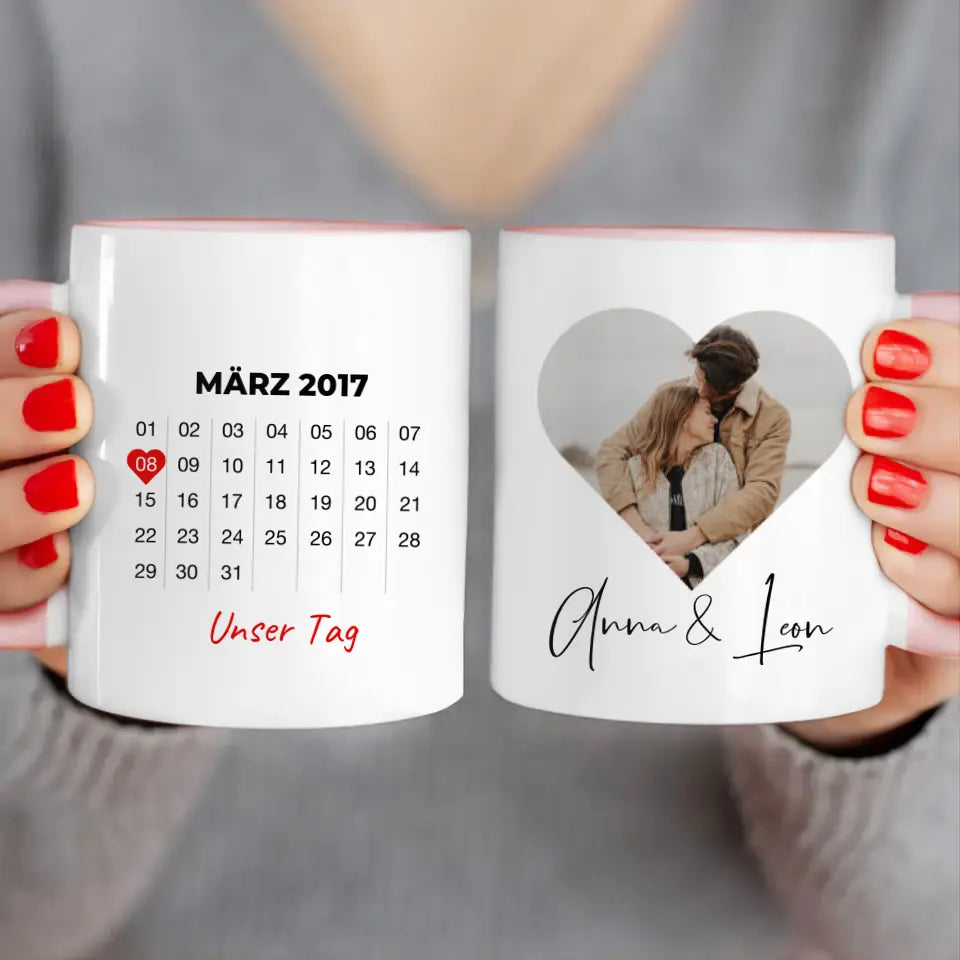 Personalisierte Tasse mit Jahrestag und Bild - Jahrestag Geschenk für Paare