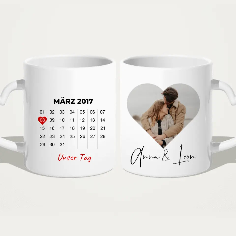 Personalisierte Tasse mit Jahrestag und Bild - Jahrestag Geschenk für Paare