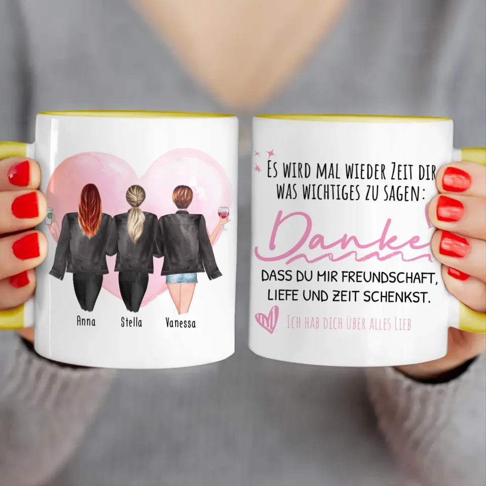 Personalisierte Tasse - Beste Freundinnen mit Jacken (3 Freundinnen)