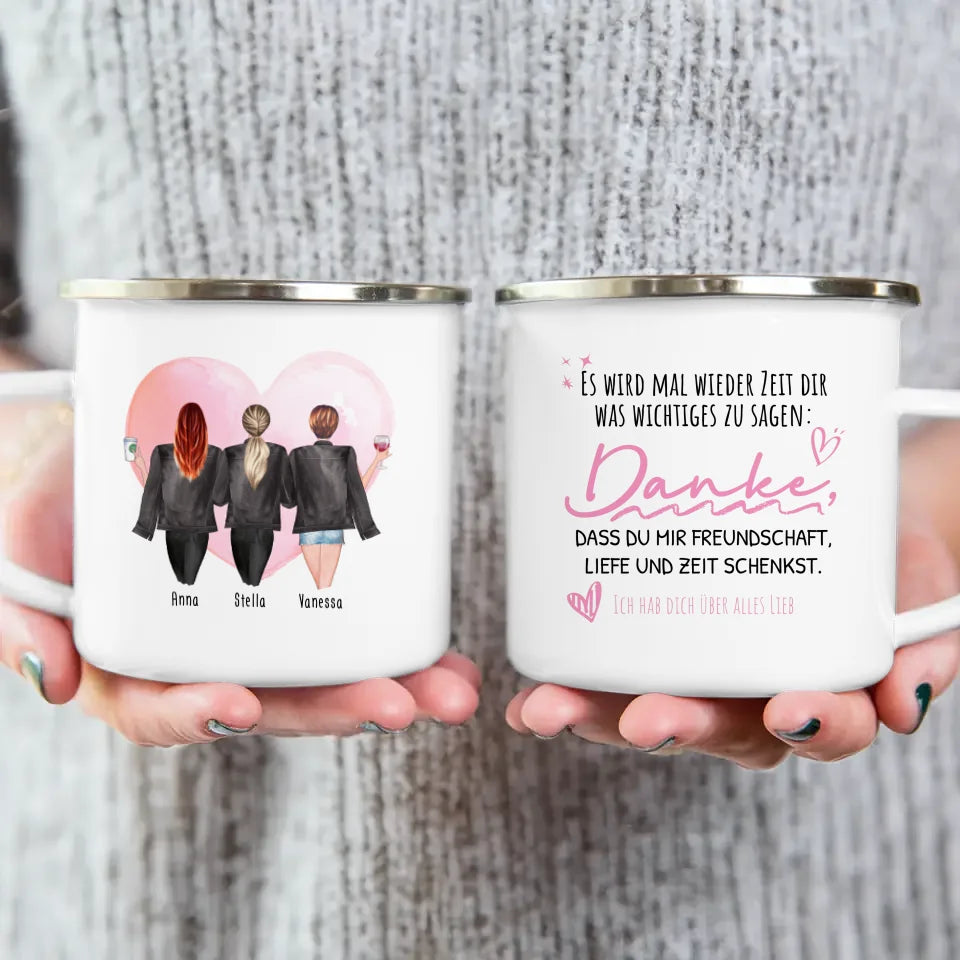 Personalisierte Tasse - Beste Freundinnen mit Jacken (3 Freundinnen)