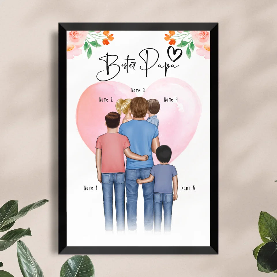 Personalisiertes Poster - Papa/Vater + 1-4 Kinder