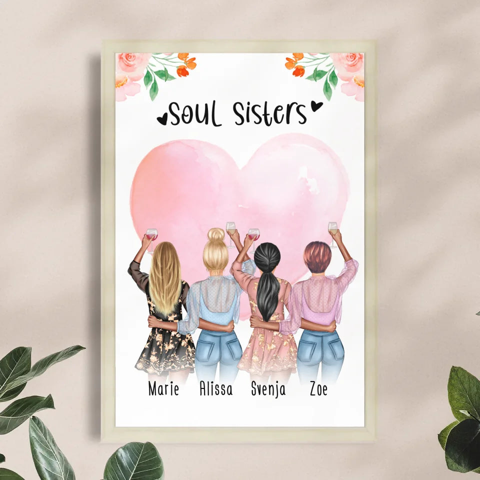 Personalisiertes Poster - Beste Freundinnen (4 Freundinnen) - Best Friends