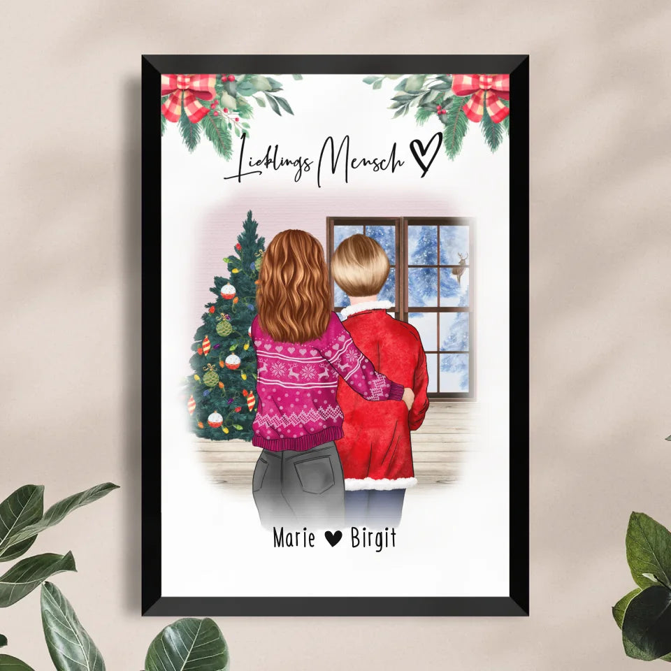 Personalisiertes Poster - Mutter/Mama + Tochter (stehend) - Weihnachtsposter