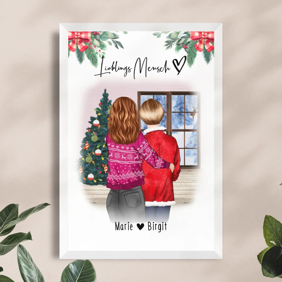 Personalisiertes Poster - Mutter/Mama + Tochter (stehend) - Weihnachtsposter