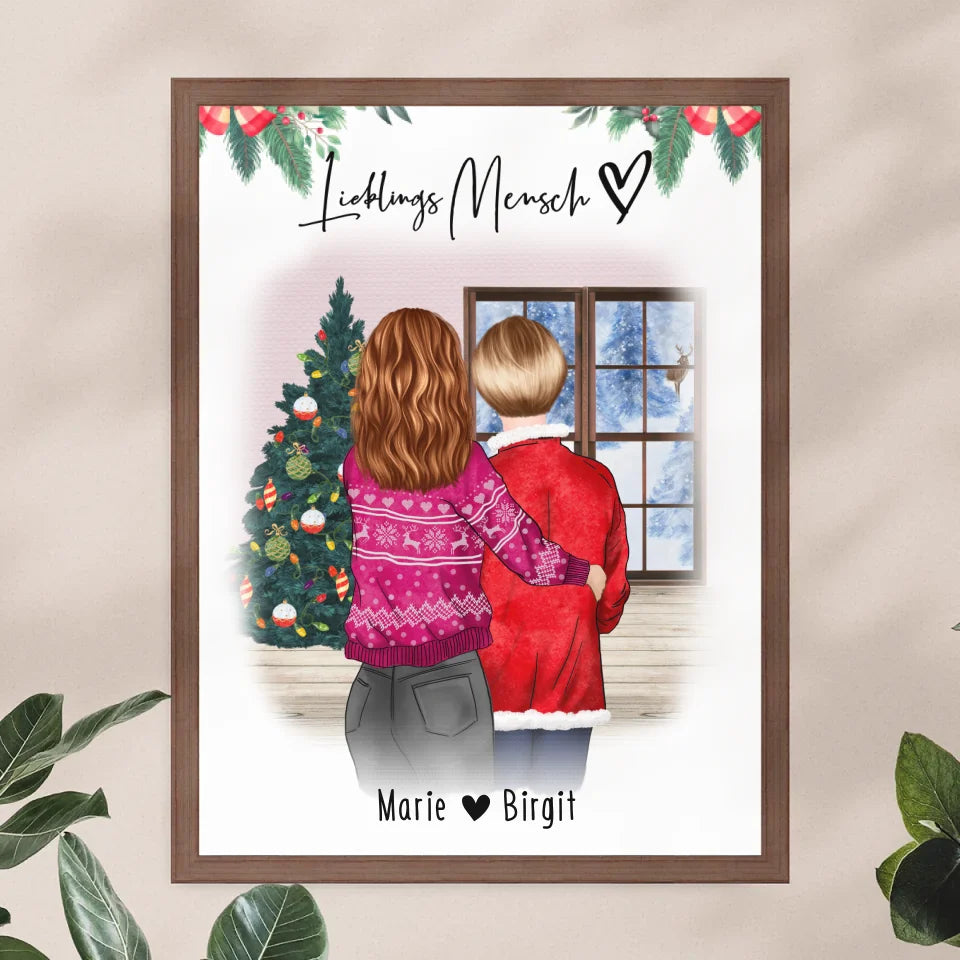 Personalisiertes Poster - Mutter/Mama + Tochter (stehend) - Weihnachtsposter