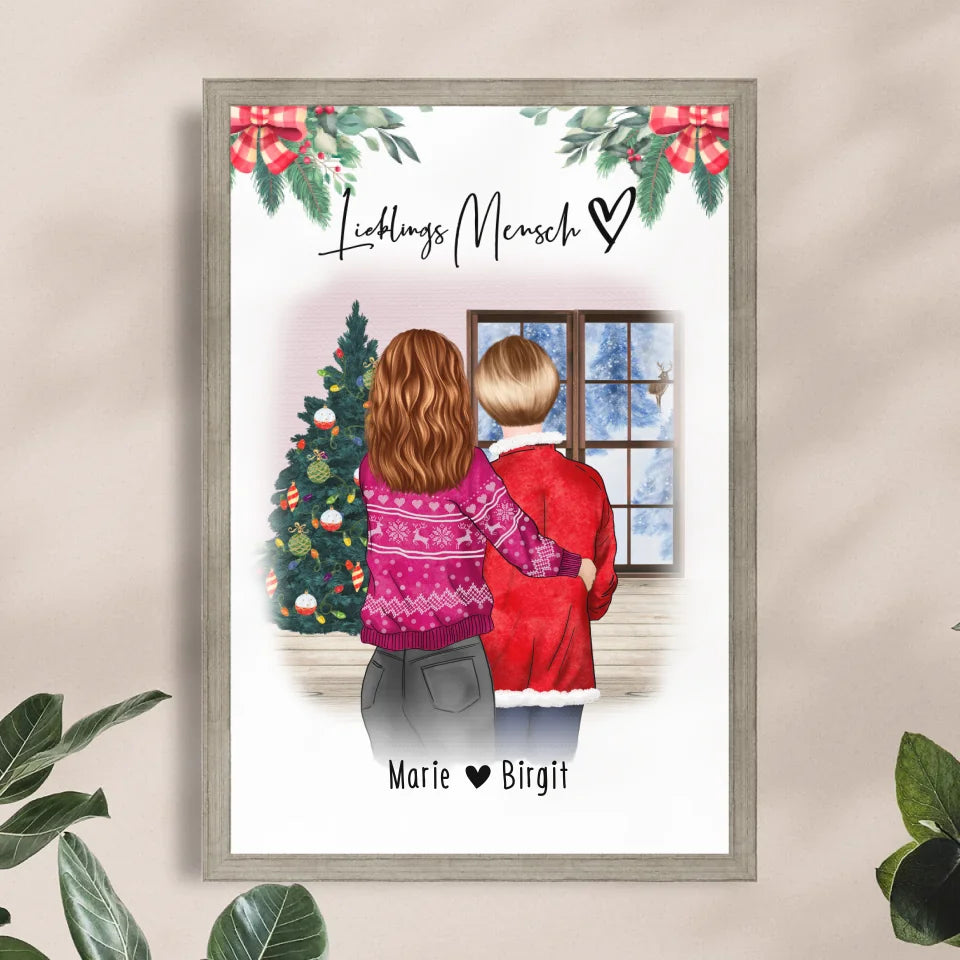 Personalisiertes Poster - Mutter/Mama + Tochter (stehend) - Weihnachtsposter