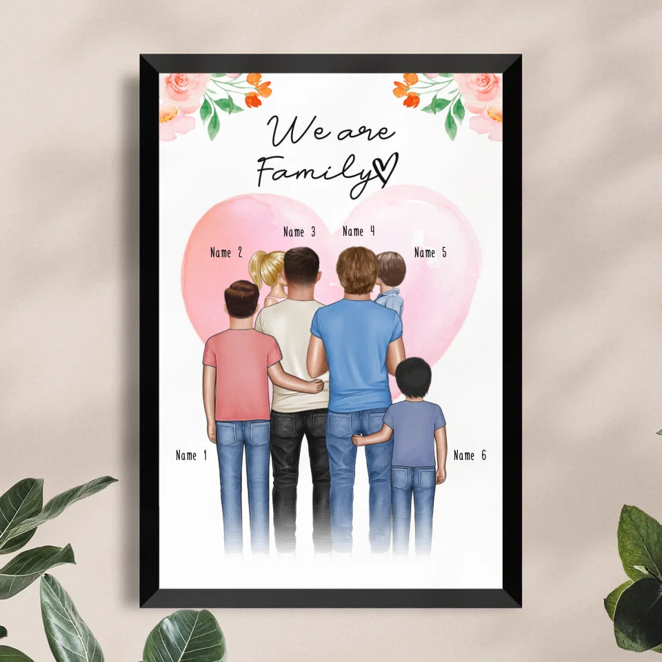 Personalisiertes Poster - Familie (schwul/gleichgeschlechtlich) + 1-4 Kinder