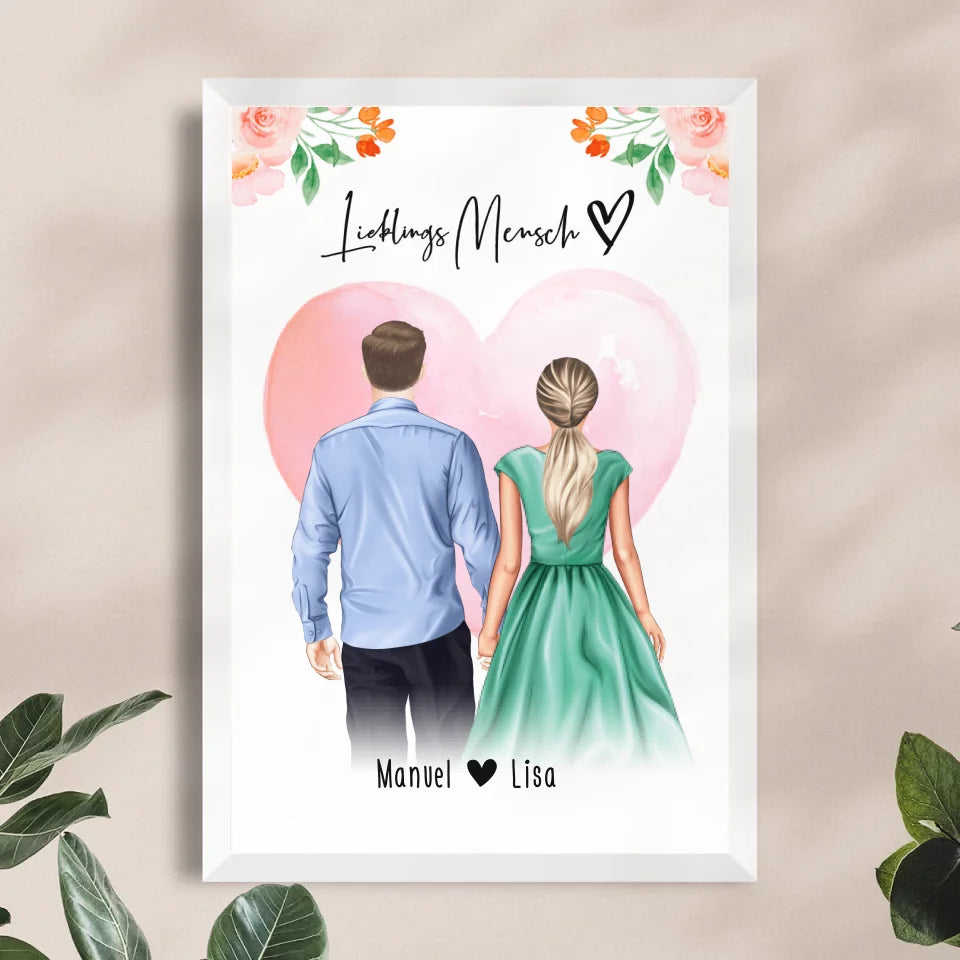 Personalisiertes Poster mit Paar (stehend) - Hemd und Kleid - Pärchen Poster