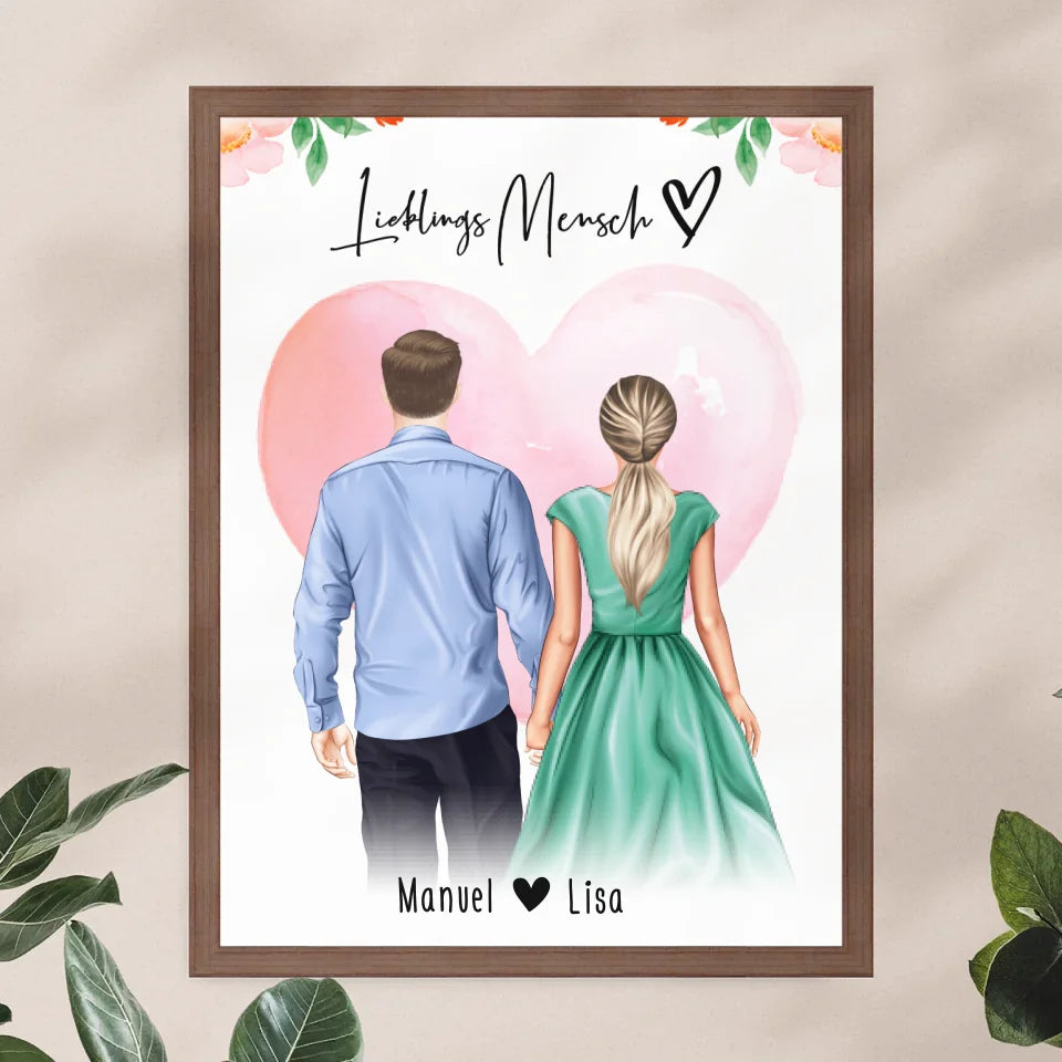 Personalisiertes Poster mit Paar (stehend) - Hemd und Kleid - Pärchen Poster