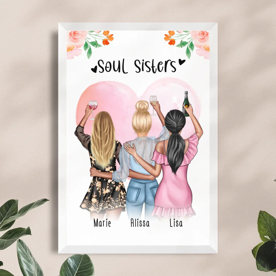 Personalisiertes Poster - Beste Freundinnen (3 Freundinnen) - Best Friends