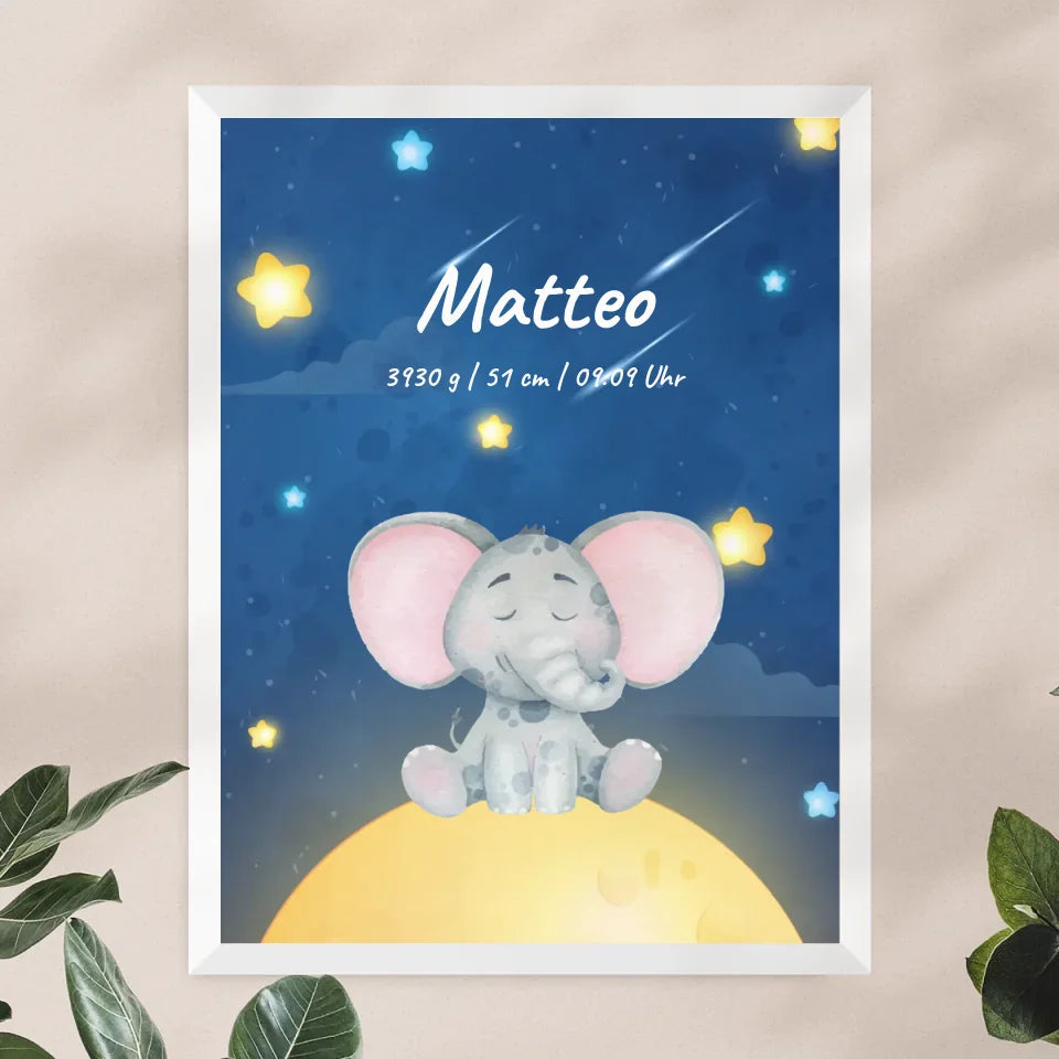 Personalisiertes Baby/Kinder Poster - Sternenhimmel mit schlafenden Tieren + Kindernamen